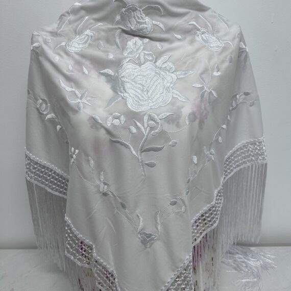 Mantón Blanco Con Una Rosa Monocolor