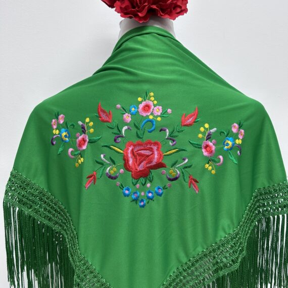 Mantoncillo Para Niñas Con Flores de Colores Verde Andalucia.