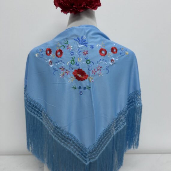 Mantoncillo Para Niñas Con Flores de Colores Celeste.