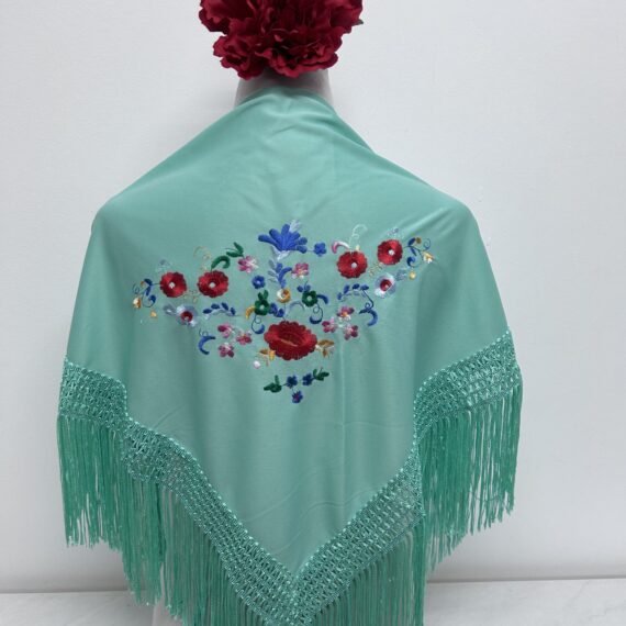 Mantoncillo Para Niñas Con Flores de Colores Verde Agua.